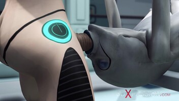 352px x 198px - Alien lesbian sex in sci-fi lab. Female android plays with an alien